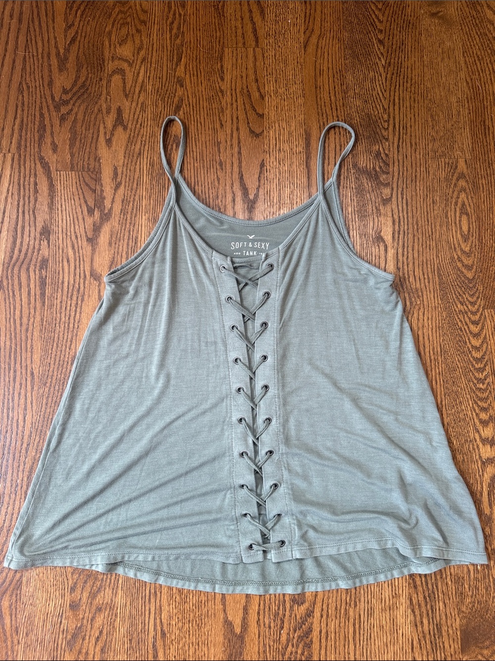 American Eagle Outfitters Olive Lace-Up Cami Tank